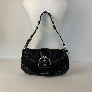 Coach Vintage Y2K Black Leather Shoulder Bag with Bold Silver Buckle & Tag